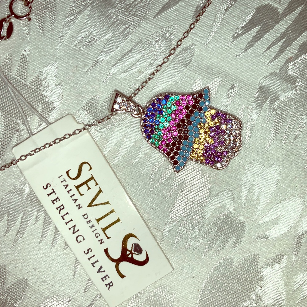 Sterling Silver Sevil Hamsa Statement Necklace
